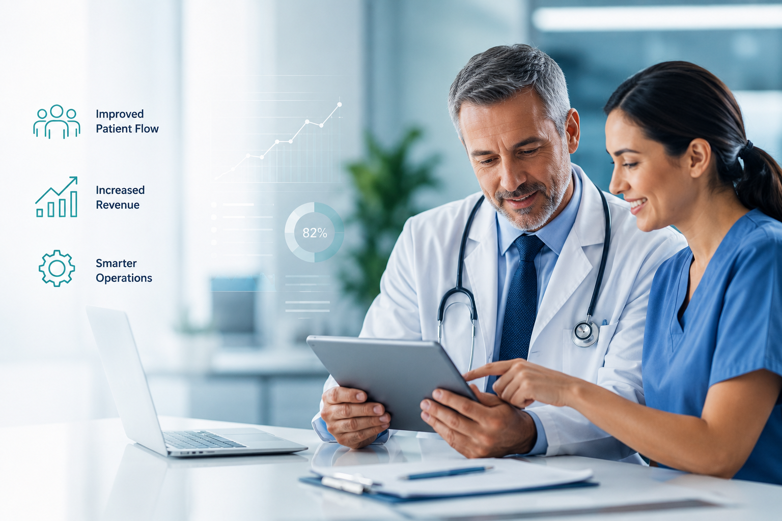 Healthcare professionals reviewing operational performance